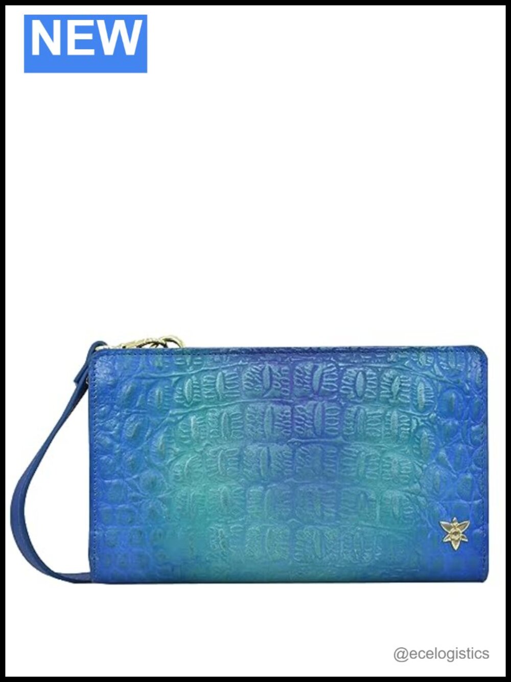 Hand-Painted Leather RFID Blocking Organizer Wallet with Removable Handle